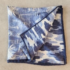 Cremieux pocket square men's blue 100% silk camo tropical Made Italy new $35